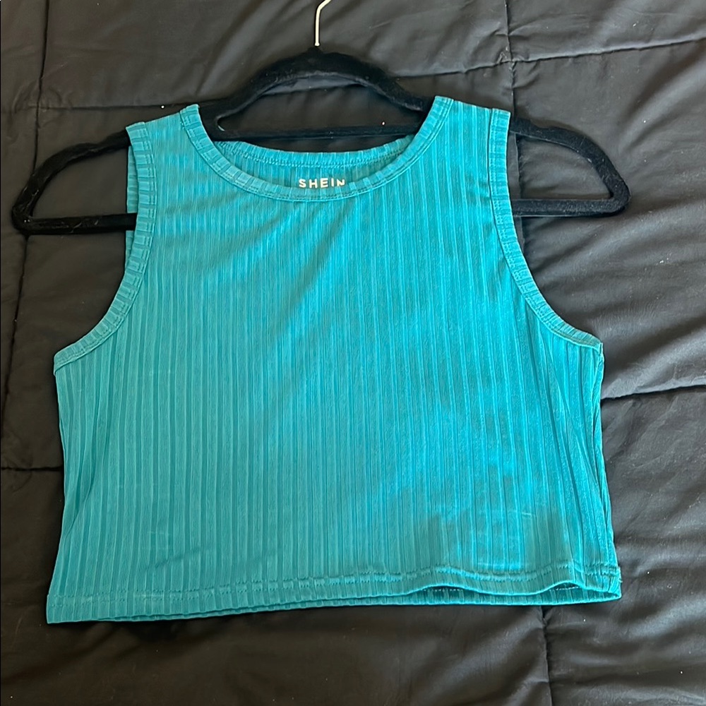 SHEIN Teal Ribbed Crop Top